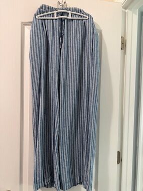 Old Navy Blue and White Striped Linen wide leg pants